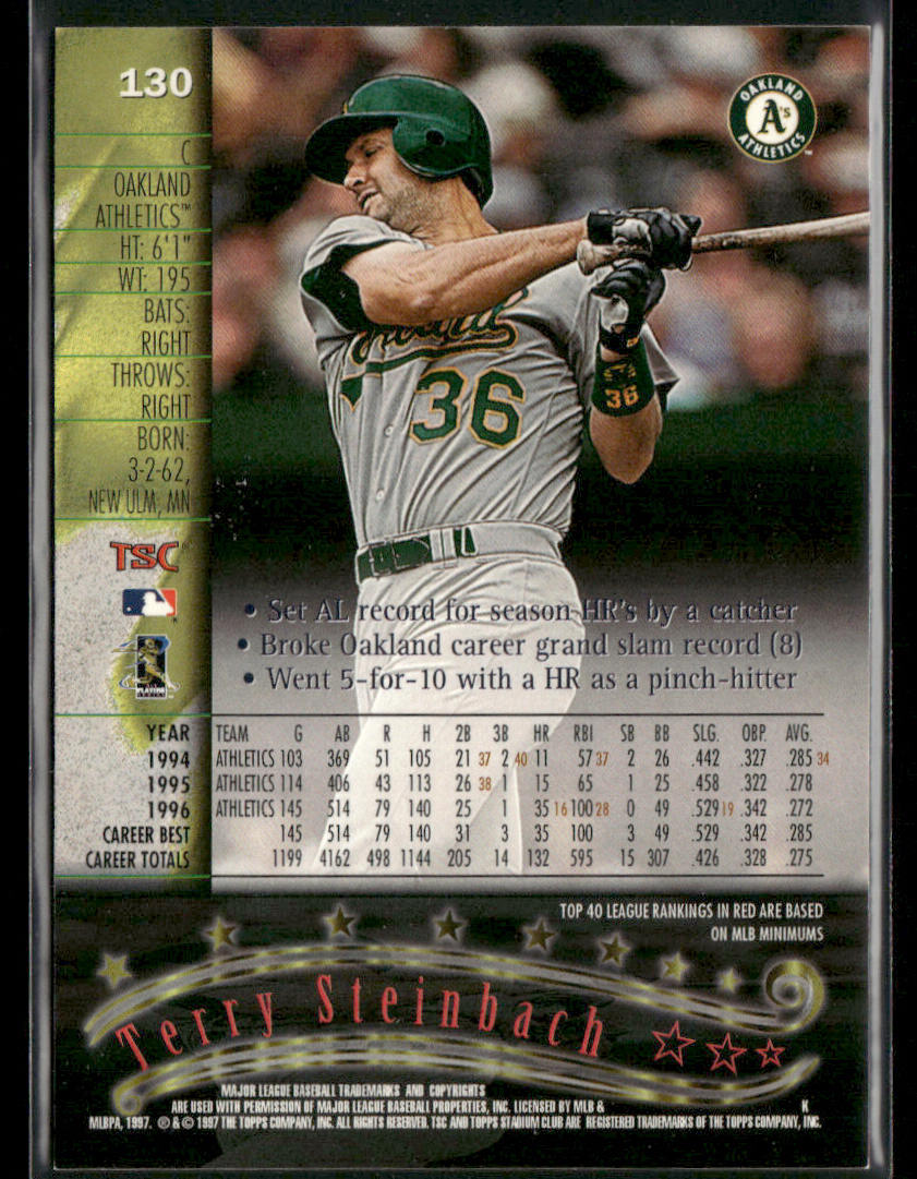 Terry Steinbach 1997 Stadium Club #130 Oakland Athletics