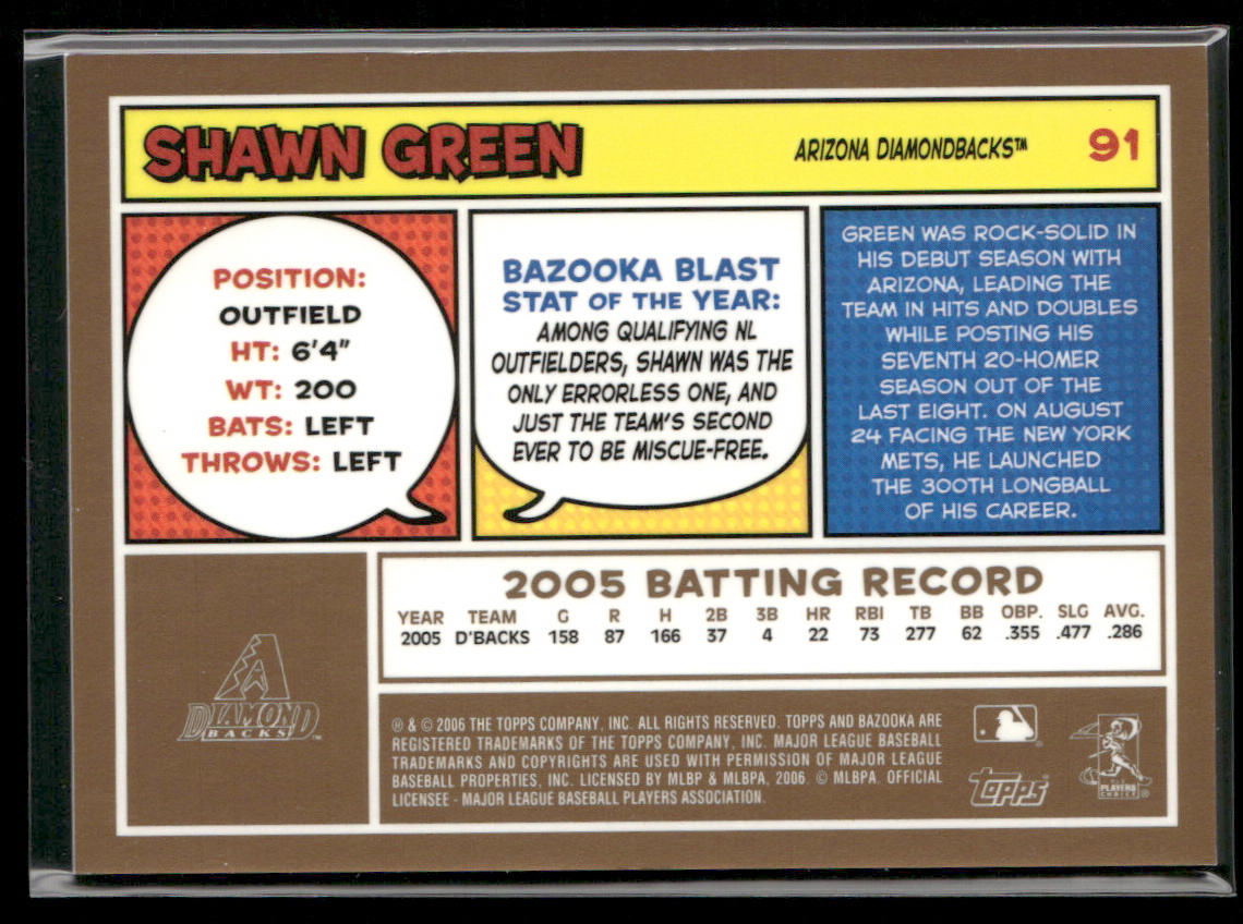 Shawn Green 2006 Bazooka Gold Chunks #91 Arizona Diamondbacks
