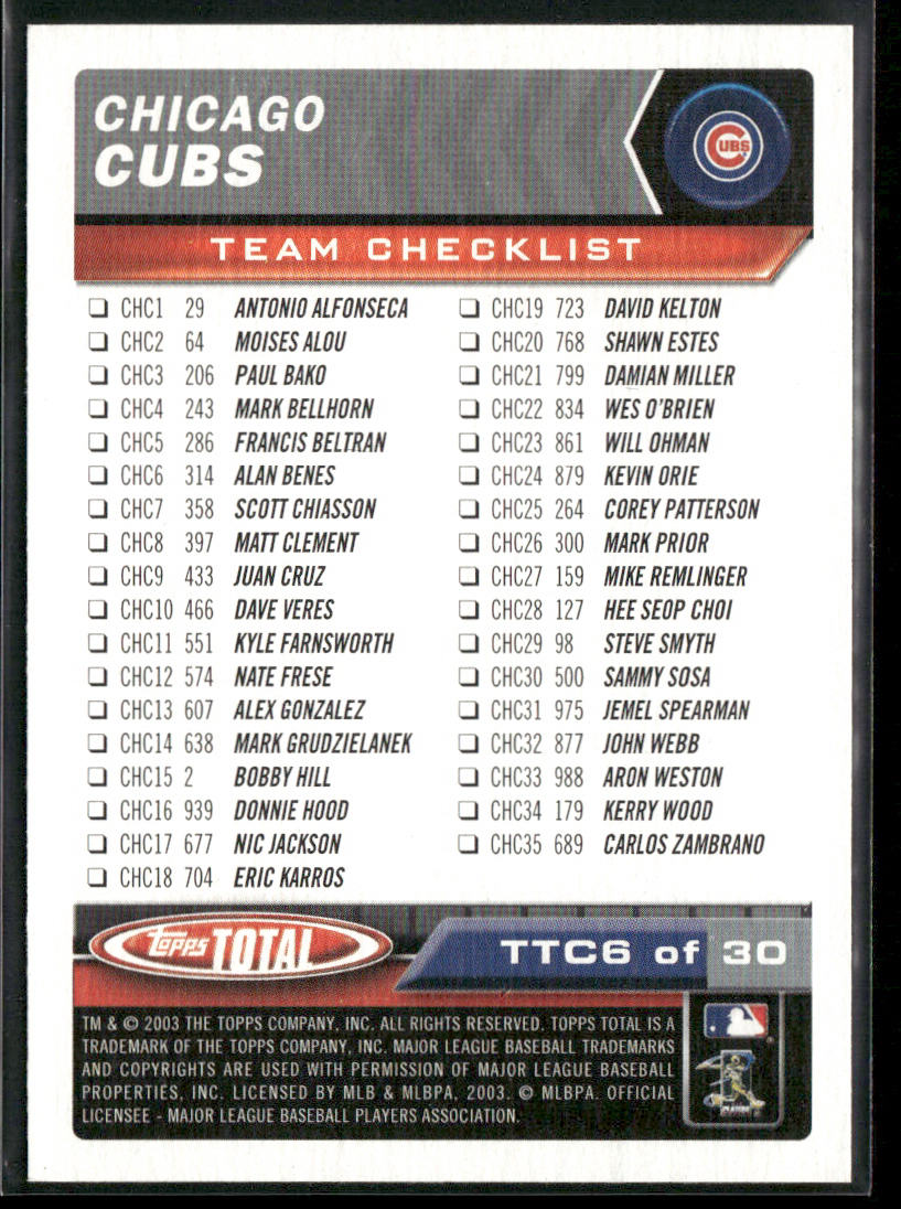 Sammy Sosa 2003 Topps Total #500 Chicago Cubs