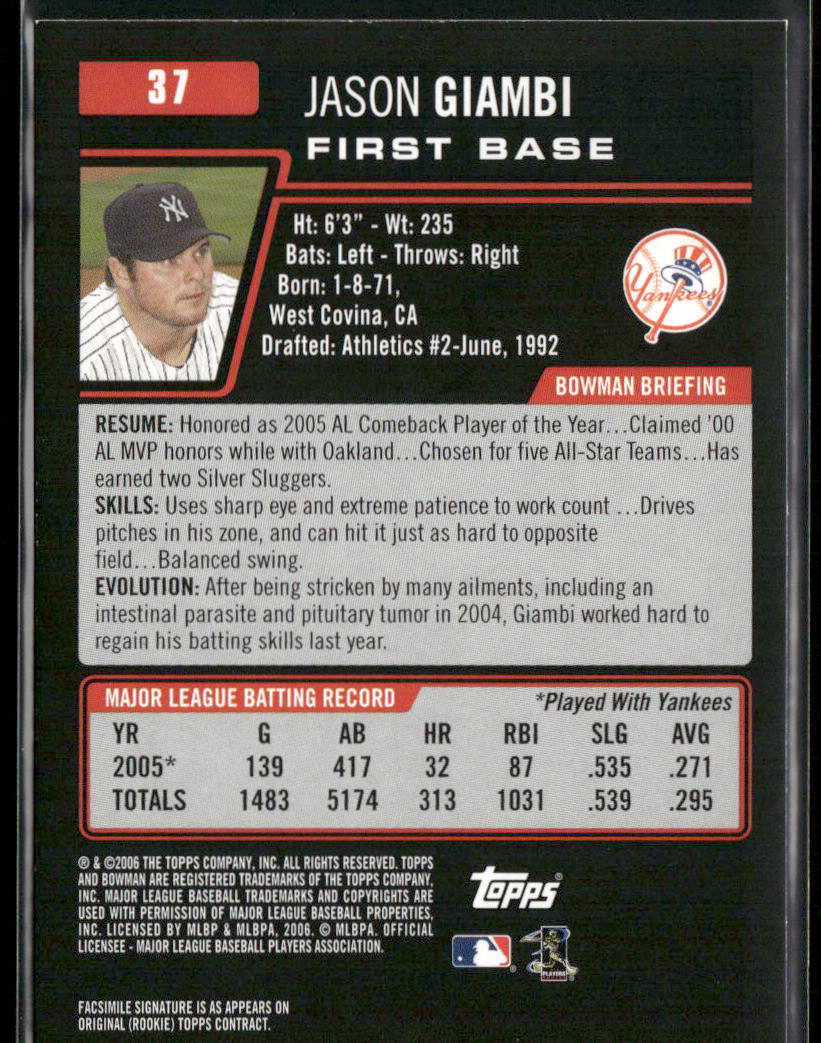 Jason Giambi 2006 Bowman #37 New York Yankees
