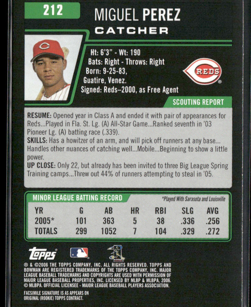 Miguel Perez 2006 Bowman #212 Cincinnati Reds