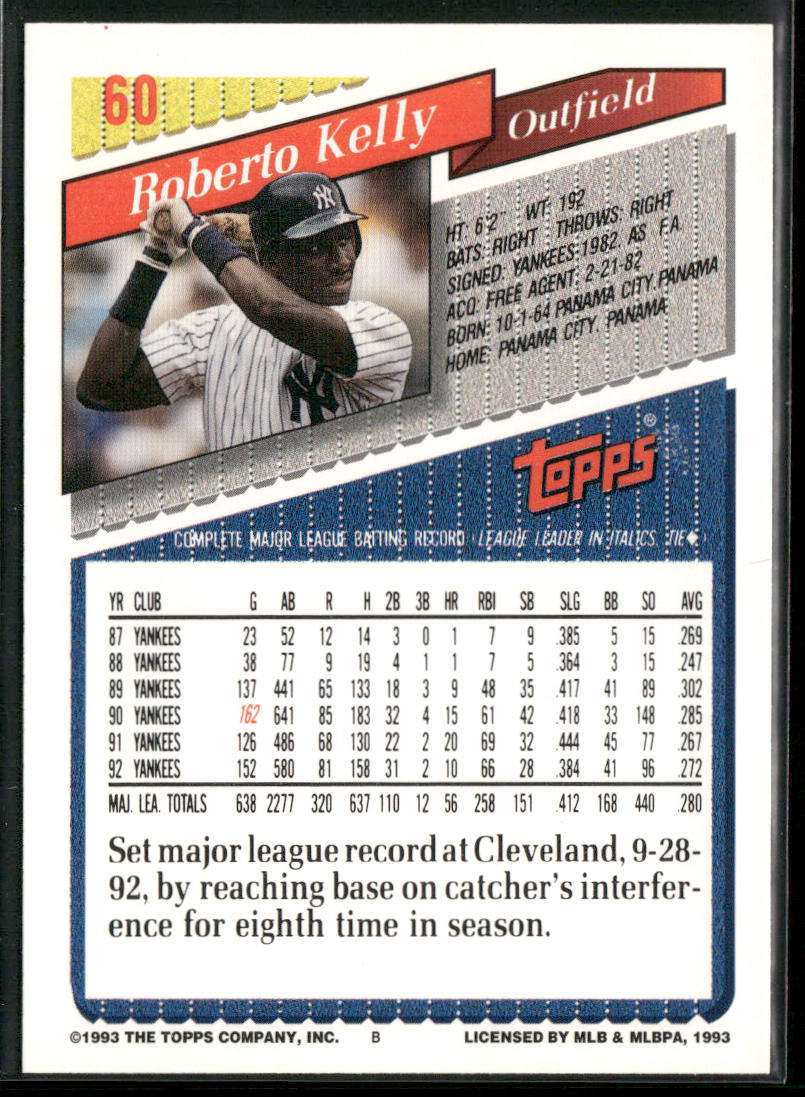Roberto Kelly 1993 Topps #60 New York Yankees