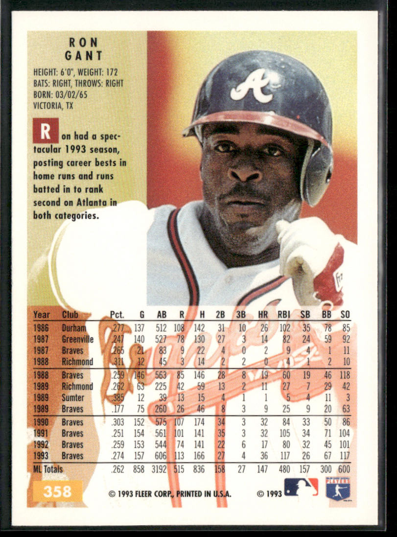 Ron Gant 1994 Fleer #358 Atlanta Braves