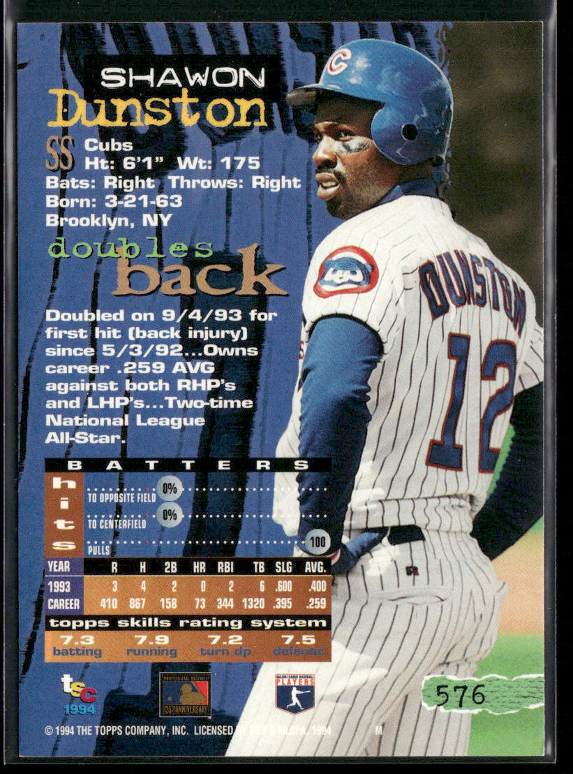 Shawon Dunston 1994 Stadium Club #576 Chicago Cubs