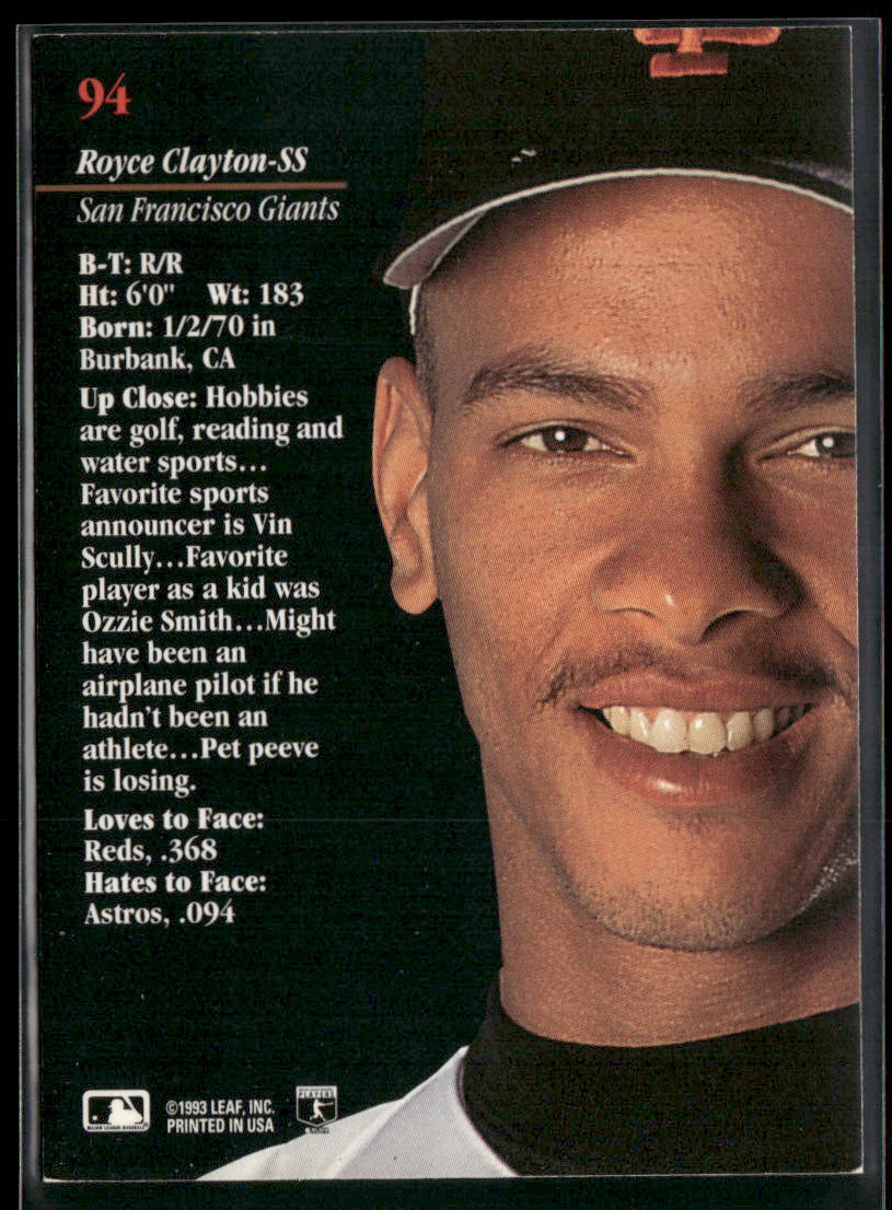 Royce Clayton 1993 Studio #94 San Francisco Giants