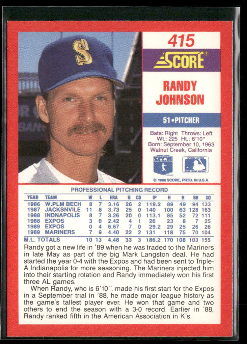 Randy Johnson 1990 Score #415 Seattle Mariners