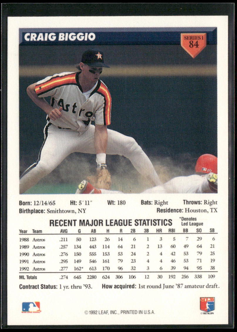 Craig Biggio 1993 Donruss #84 Houston Astros