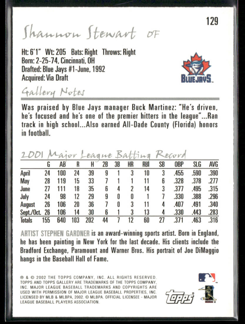 Shannon Stewart 2002 Topps Gallery #129 Toronto Blue Jays