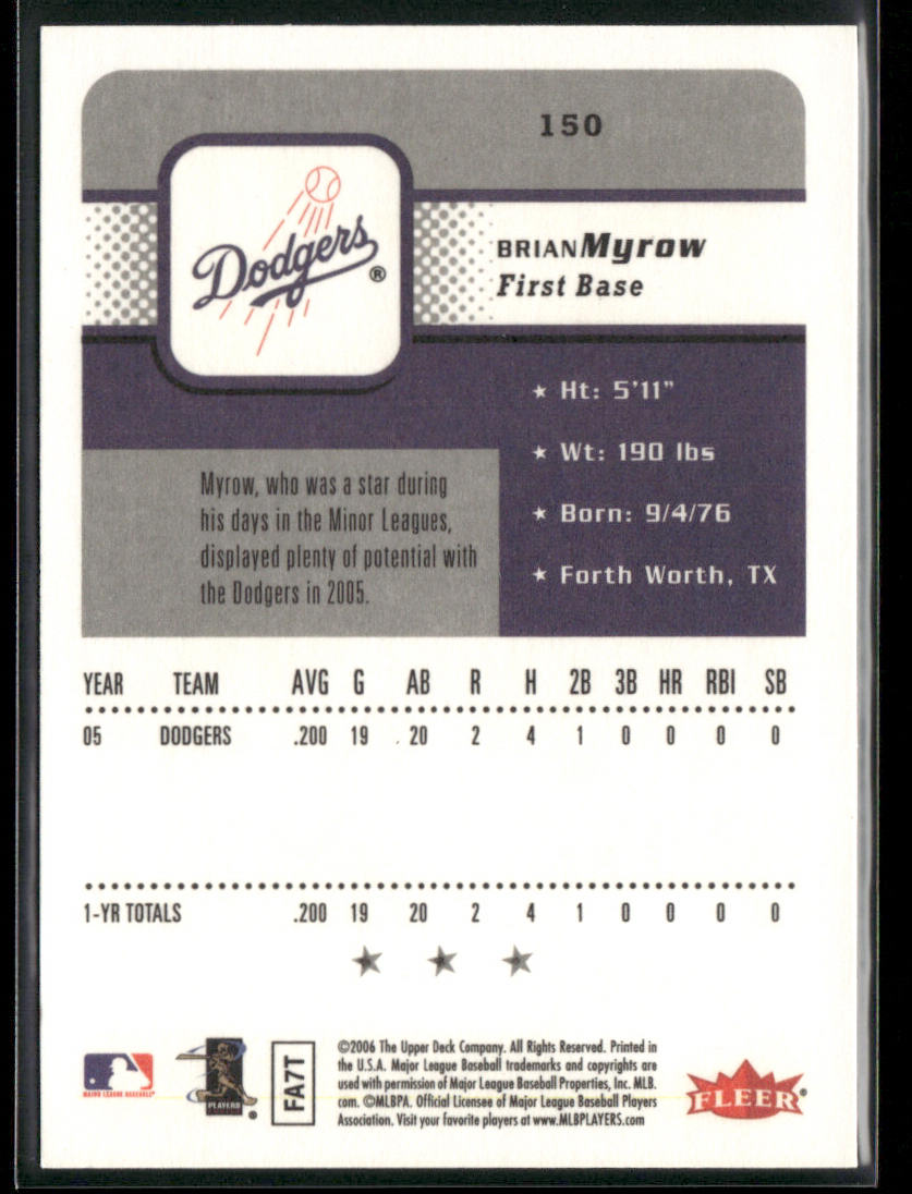 Brian Myrow 2006 Fleer #150 RC Los Angeles Dodgers
