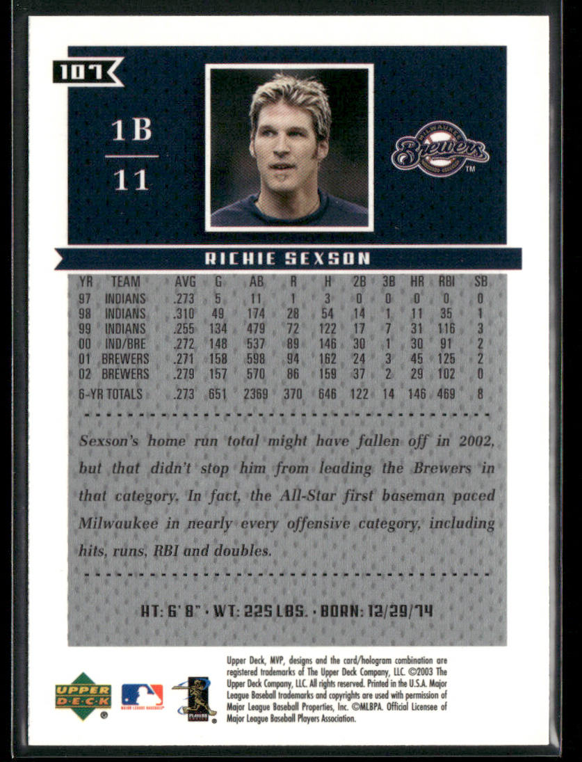 Richie Sexson 2003 Upper Deck MVP #107 Milwaukee Brewers