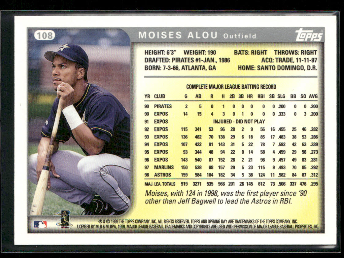 Moises Alou 1999 Topps Opening Day #108 Houston Astros