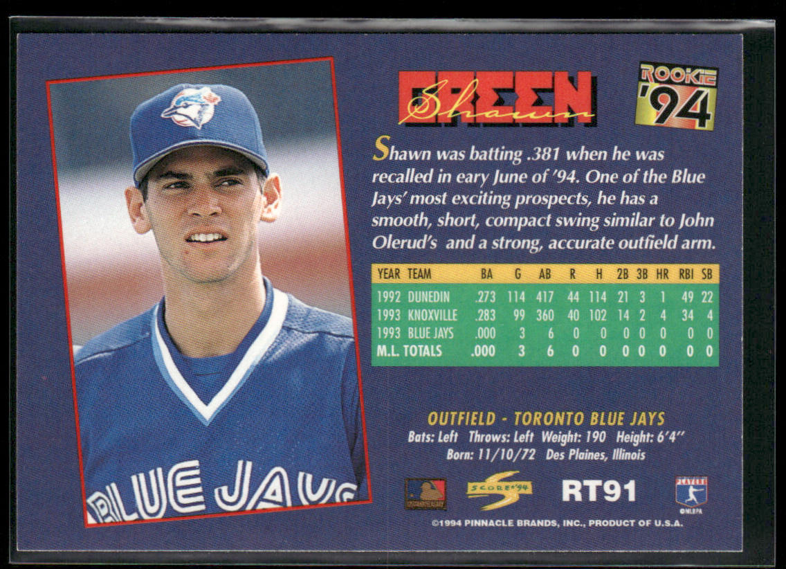 Shawn Green 1994 Score Rookie & Traded #RT91 Toronto Blue Jays