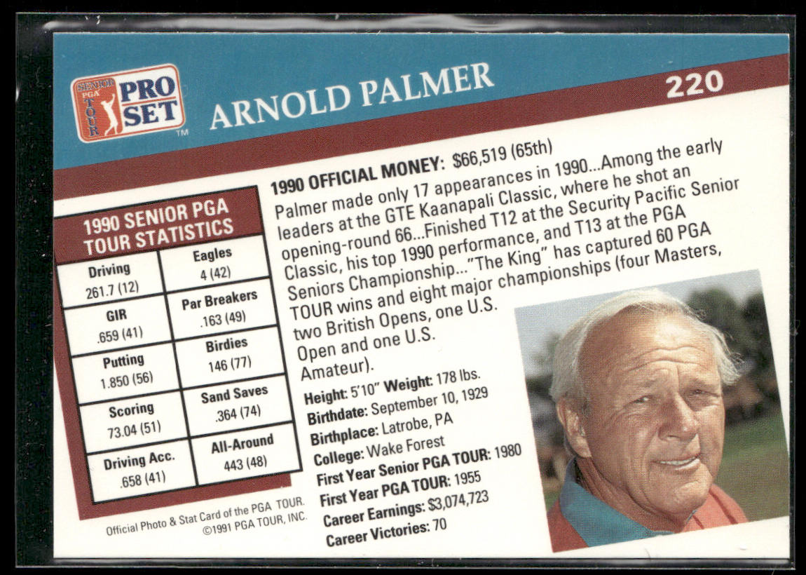 Arnold Palmer 1991 Pro Set PGA Tour #220