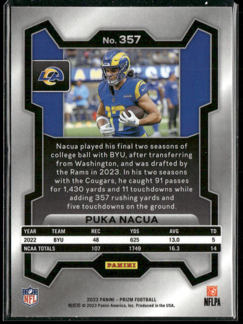Puka Nacua 2023 Panini Prizm #357 RC Los Angeles Rams