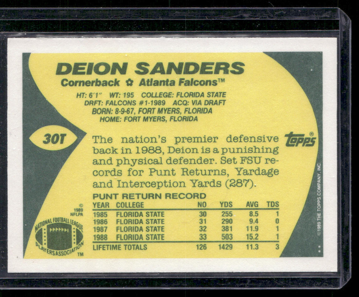 Deion Sanders 1989 Topps Traded #30T RC Atlanta Falcons