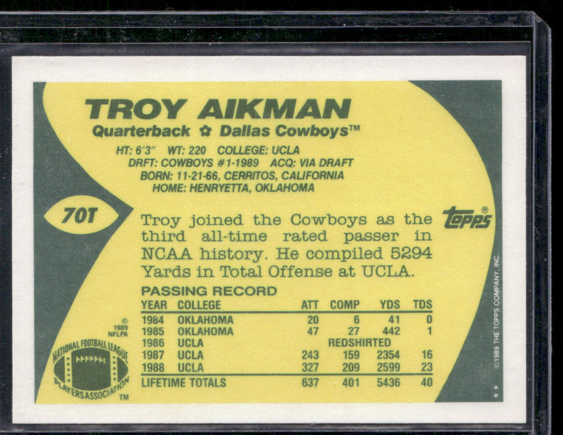 Troy Aikman 1989 Topps Traded #70T RC Dallas Cowboys