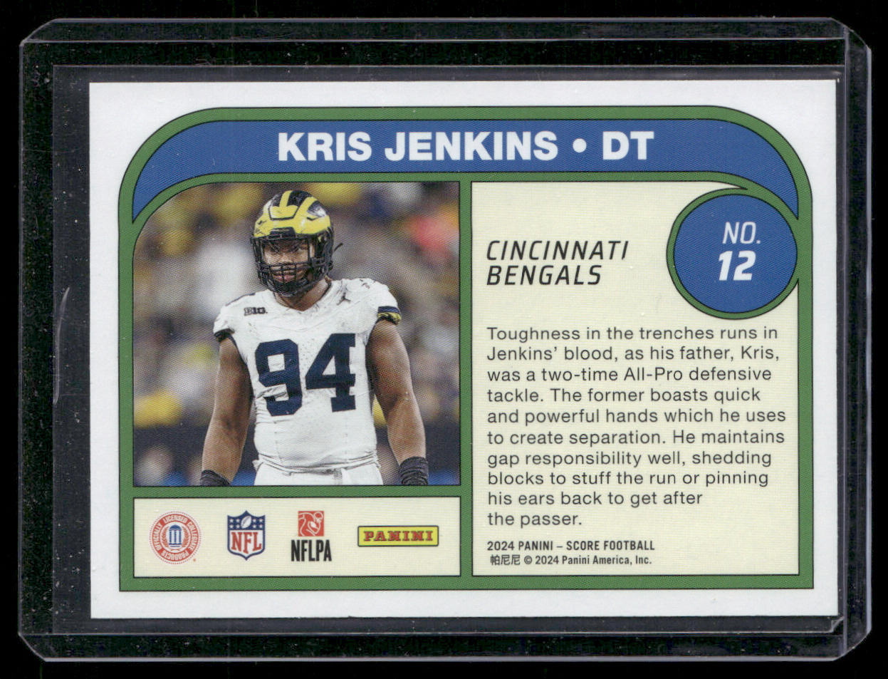 Kris Jenkins 2024 Score Protential End Zone #12 SN Cincinnati Bengals