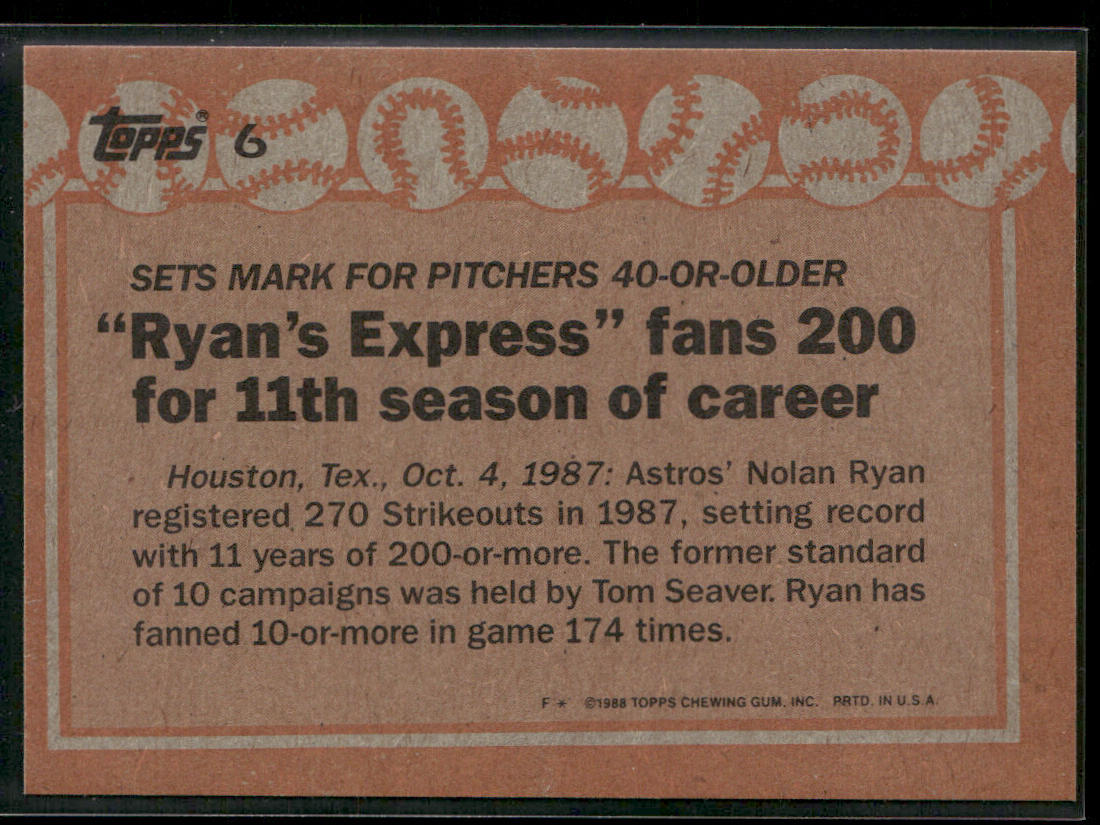 Nolan Ryan 1988 Topps #6 Houston Astros