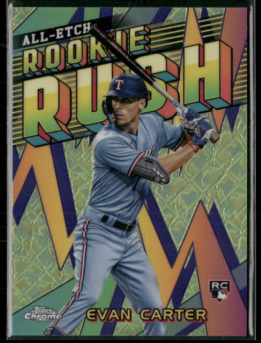 Evan Carter 2024 Topps Chrome Chrome All-Etch Rookie Rush #CERR-14 Texas Rangers