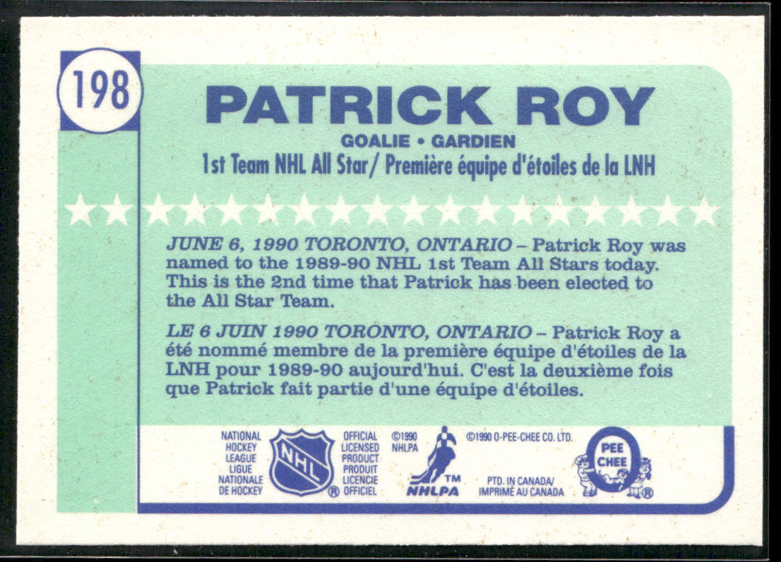 Patrick Roy 1990-91 Topps #198a Montreal Canadiens
