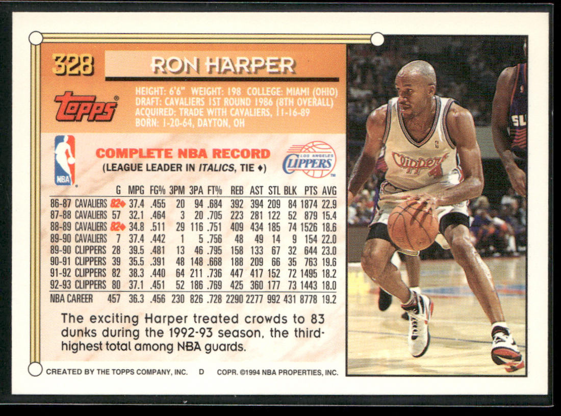 Ron Harper 1993-94 Topps #328 Los Angeles Clippers