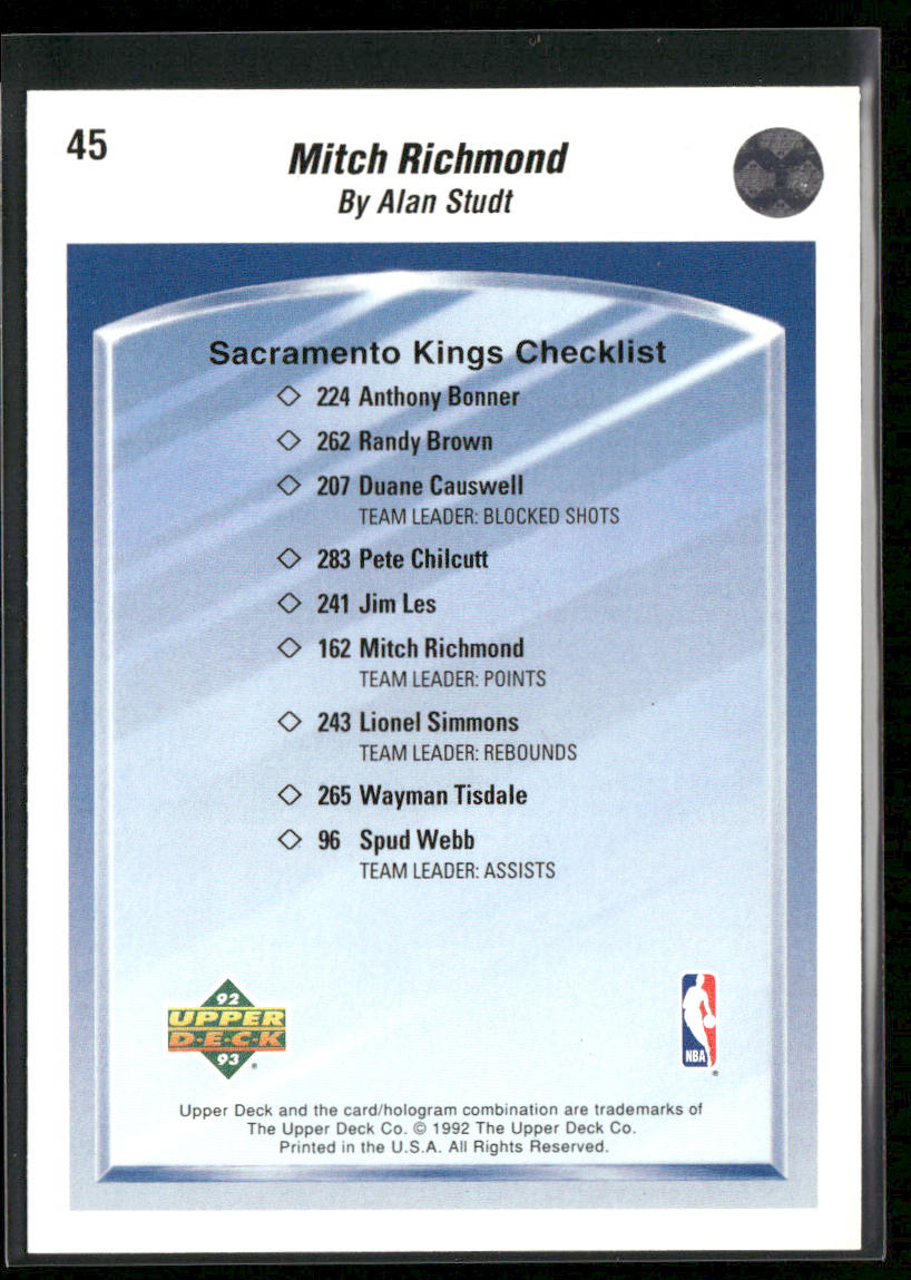 Mitch Richmond 1992-93 Upper Deck #45 Sacramento Kings