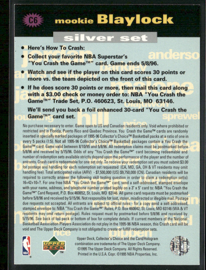 Mookie Blaylock 1995-96 Collector's Choice You Crash the Game Silver #C6b