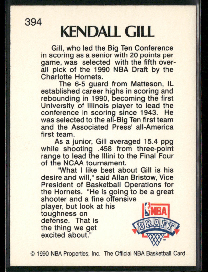 Kendall Gill 1990-91 Hoops #394 RC Charlotte Hornets