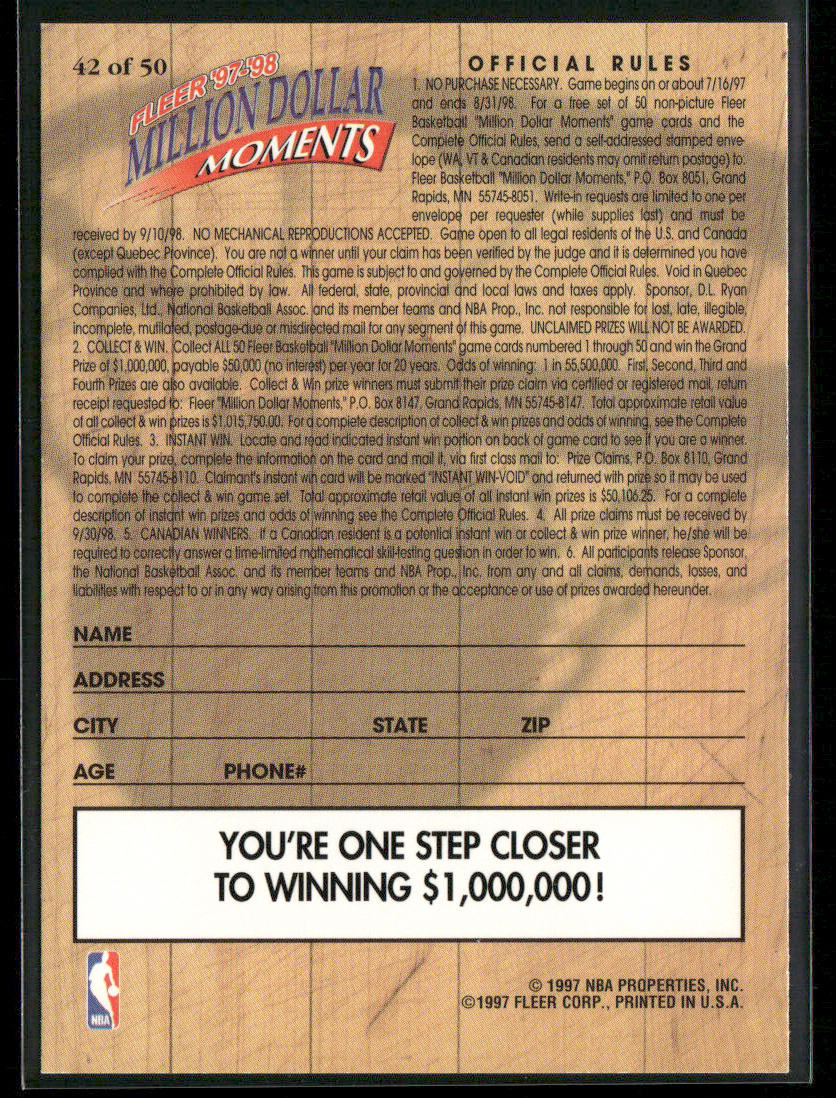 Stephon Marbury 1997-98 Fleer Million Dollar Moments #42 Minnesota Timberwolves