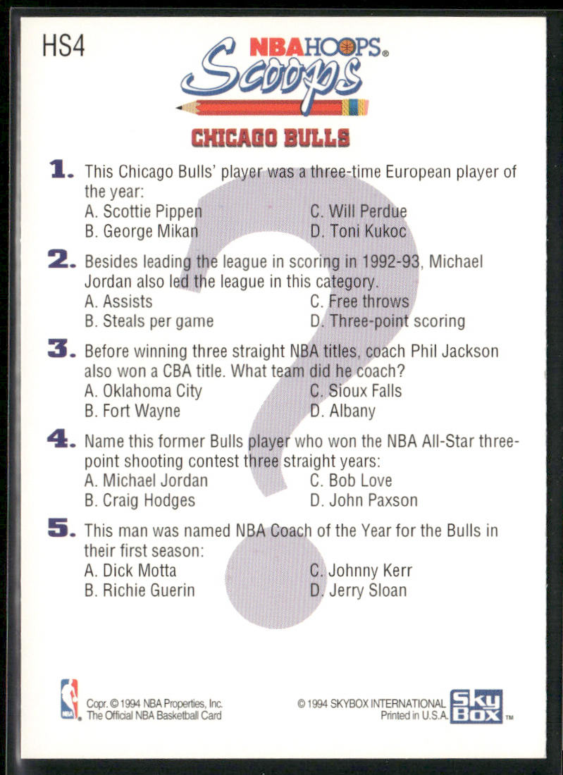 Scottie Pippen 1993-94 Hoops Scoops #HS4 Chicago Bulls