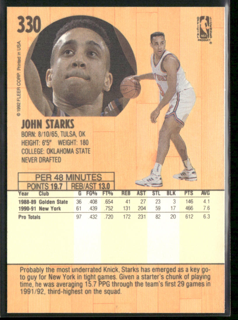 John Starks 1991-92 Fleer #330 RC New York Knicks