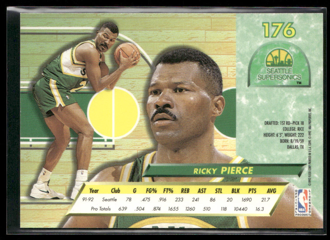 Ricky Pierce 1992-93 Ultra #176 Seattle SuperSonics
