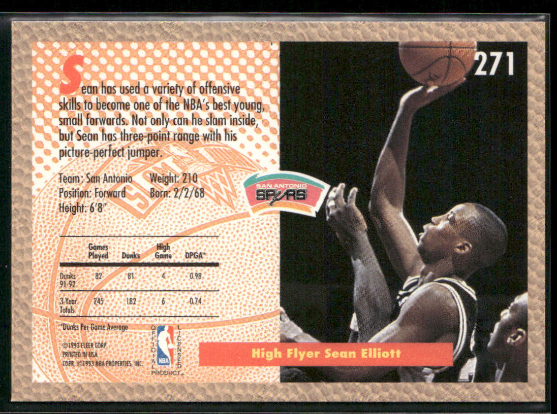 Sean Elliott 1992-93 Fleer #271 San Antonio Spurs