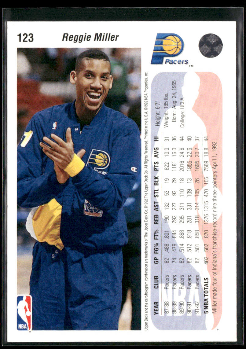 Reggie Miller 1992-93 Upper Deck #123 Indiana Pacers