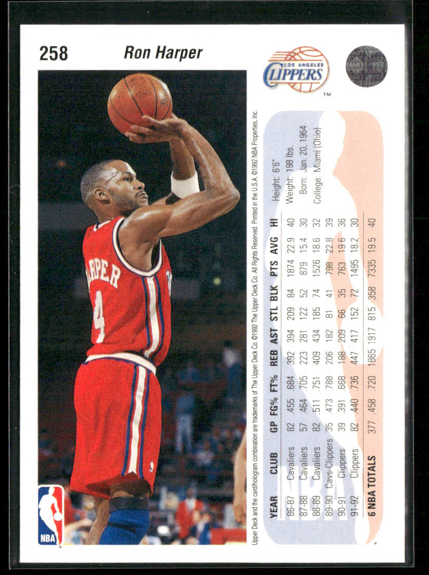 Ron Harper 1992-93 Upper Deck #258 Los Angeles Clippers