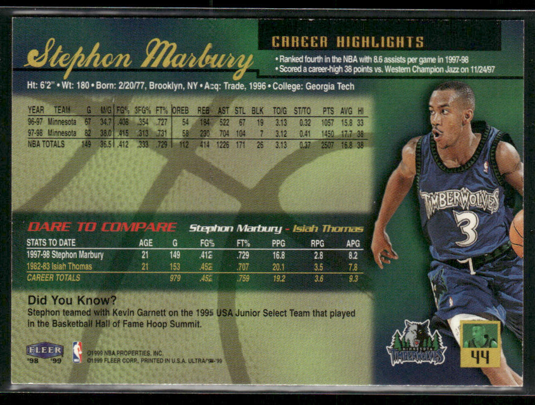 Stephon Marbury 1998-99 Ultra #44 Minnesota Timberwolves
