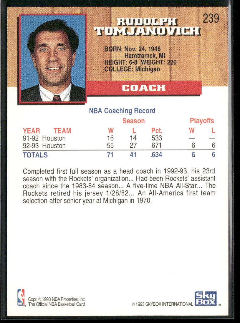 Rudy Tomjanovich 1993-94 Hoops #239 Houston Rockets
