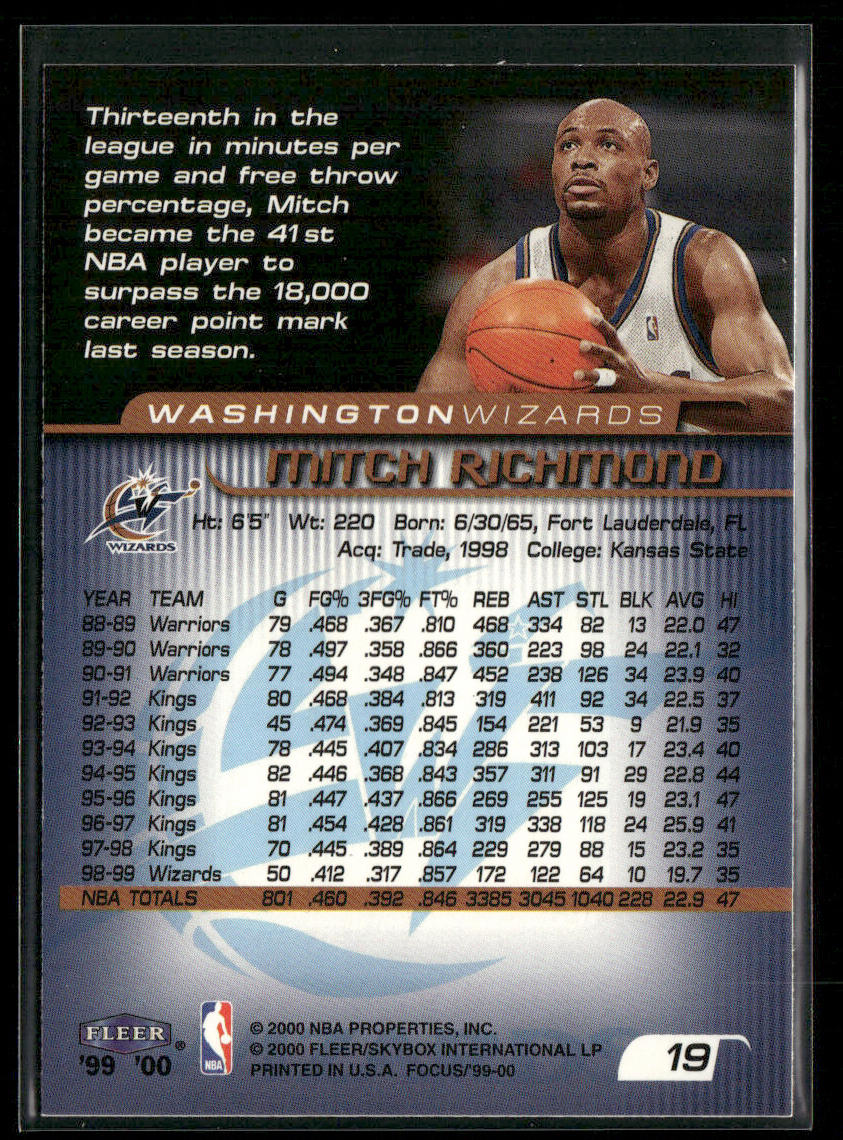 Mitch Richmond 1999-00 Fleer Focus #19 Washington Wizards
