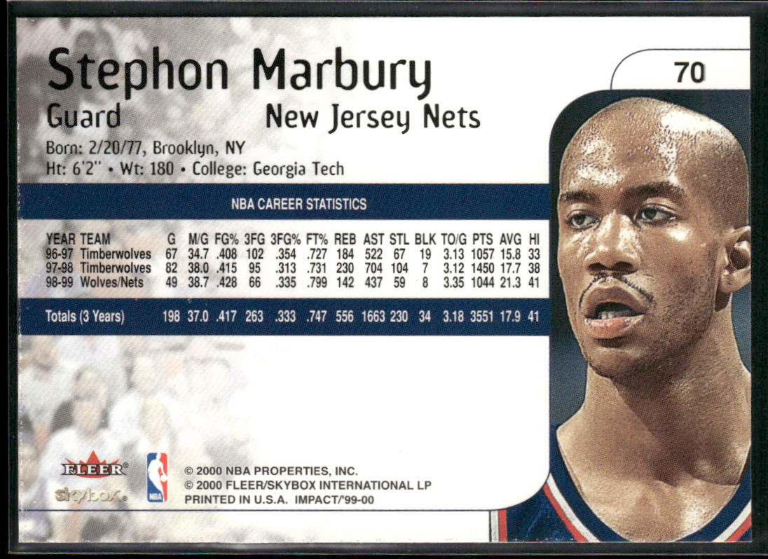 Stephon Marbury 1999-00 SkyBox Impact #70 New Jersey Nets