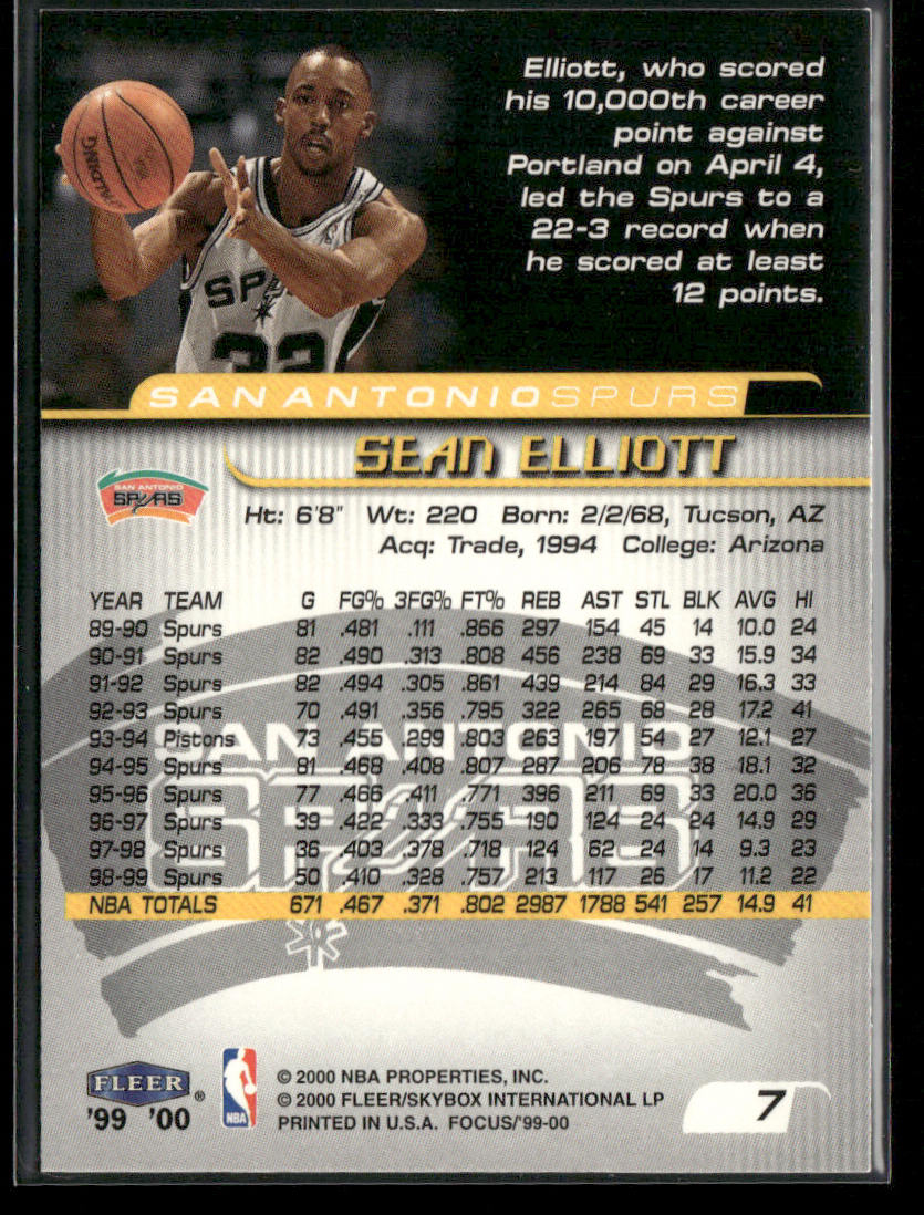 Sean Elliott 1999-00 Fleer Focus #7 San Antonio Spurs
