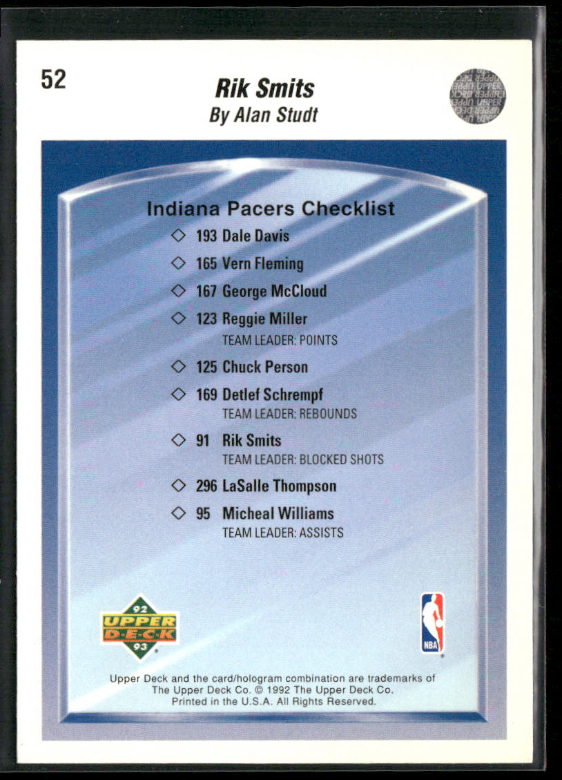 Rik Smits 1992-93 Upper Deck #52b Indiana Pacers