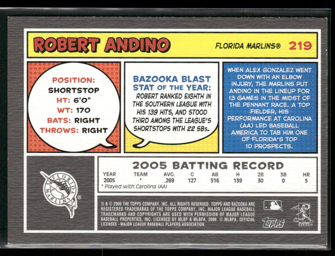 Robert Andino 2006 Bazooka #219 RC Florida Marlins