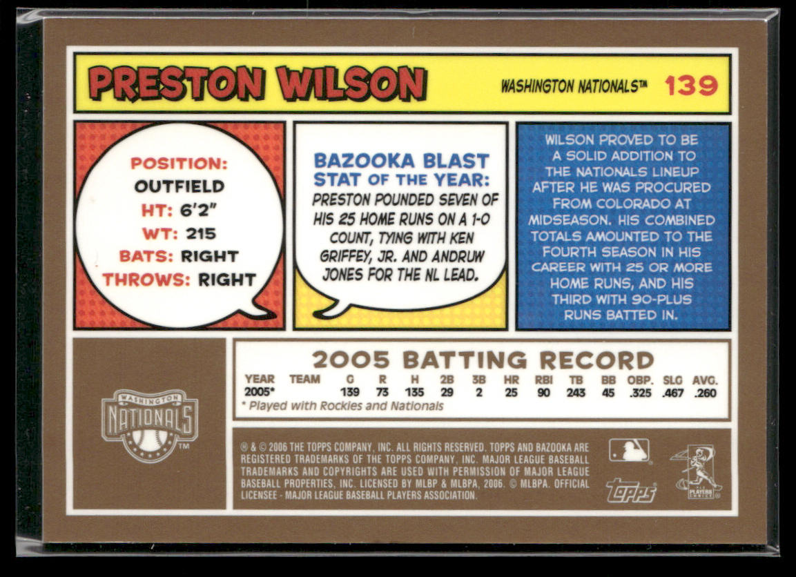 Preston Wilson 2006 Bazooka Gold Chunks #139 Washington Nationals
