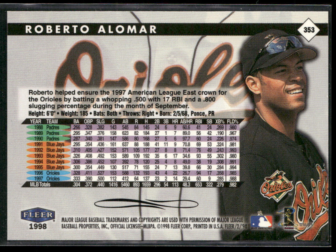 Roberto Alomar 1998 Fleer Tradition #353 Baltimore Orioles