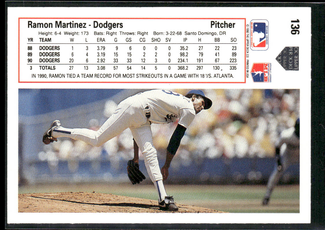 Ramon Martinez 1991 Upper Deck #136 Los Angeles Dodgers