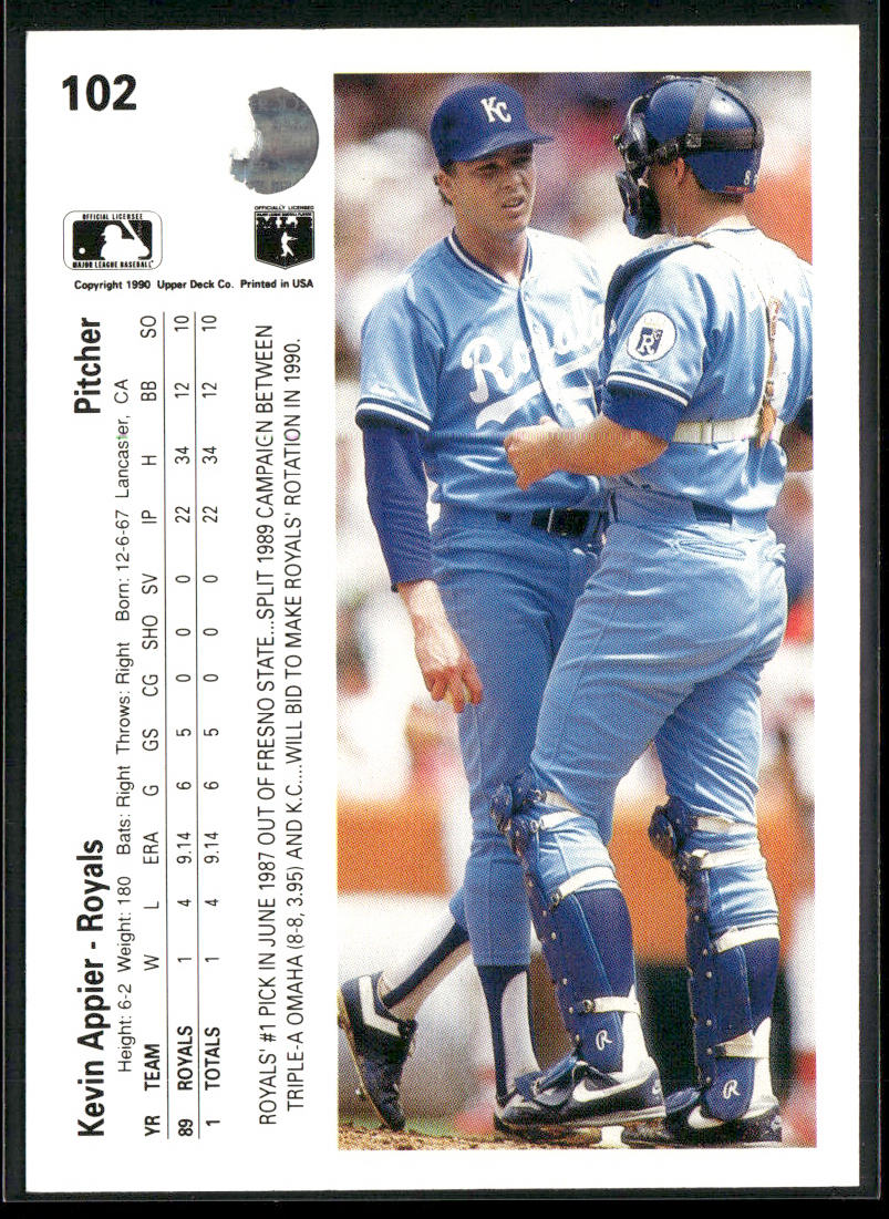 Kevin Appier 1990 Upper Deck #102b RC Kansas City Royals