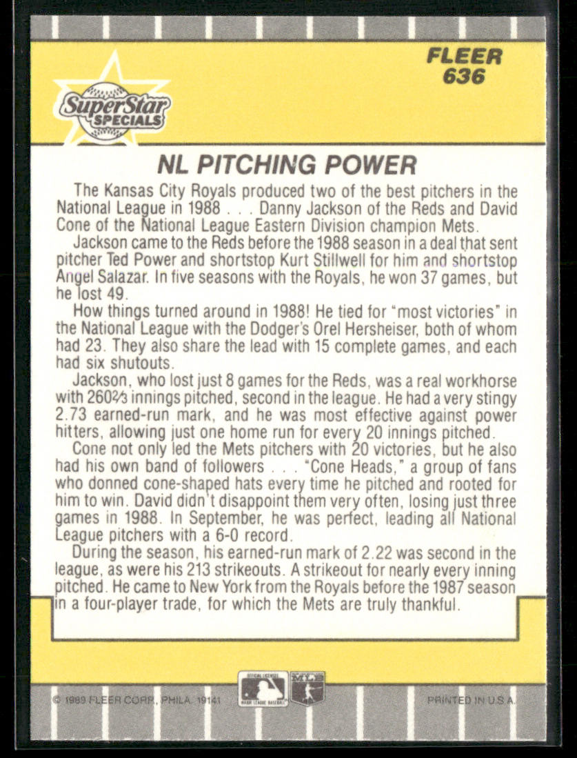 N.L. Pitching Power (Danny Jackson / David Cone) 1989 Fleer #636