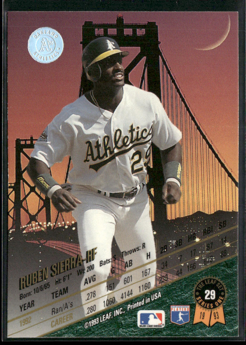 Ruben Sierra 1993 Leaf #29 Oakland Athletics