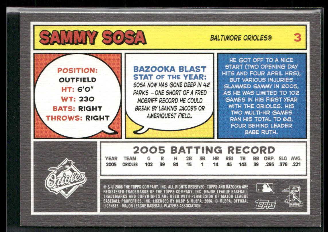 Sammy Sosa 2006 Bazooka #3 Baltimore Orioles