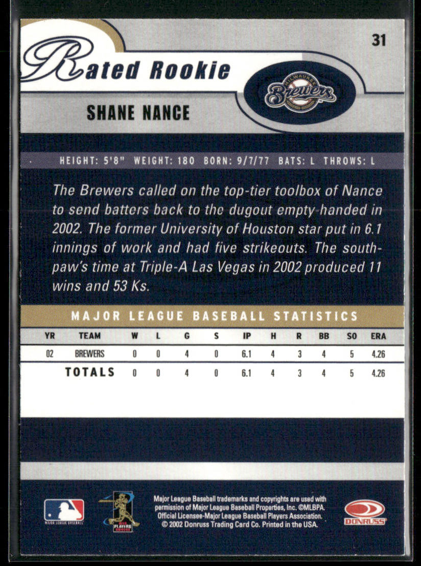 Shane Nance 2003 Donruss #31 Milwaukee Brewers